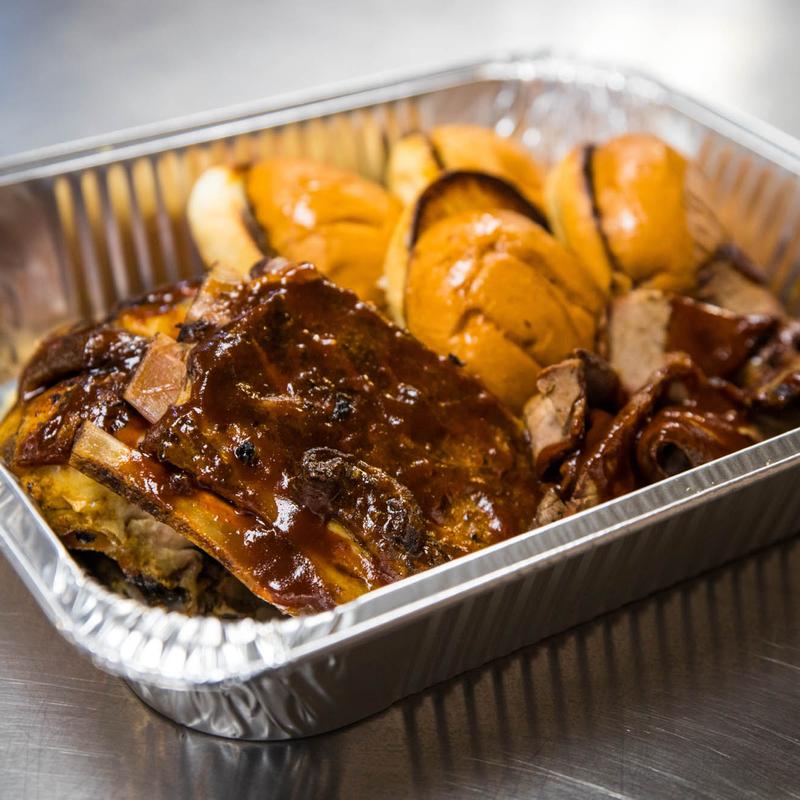 Combo - Rack Ribs,  Chicken, Choice Of Meat, Small Sides, & Dinner Rolls